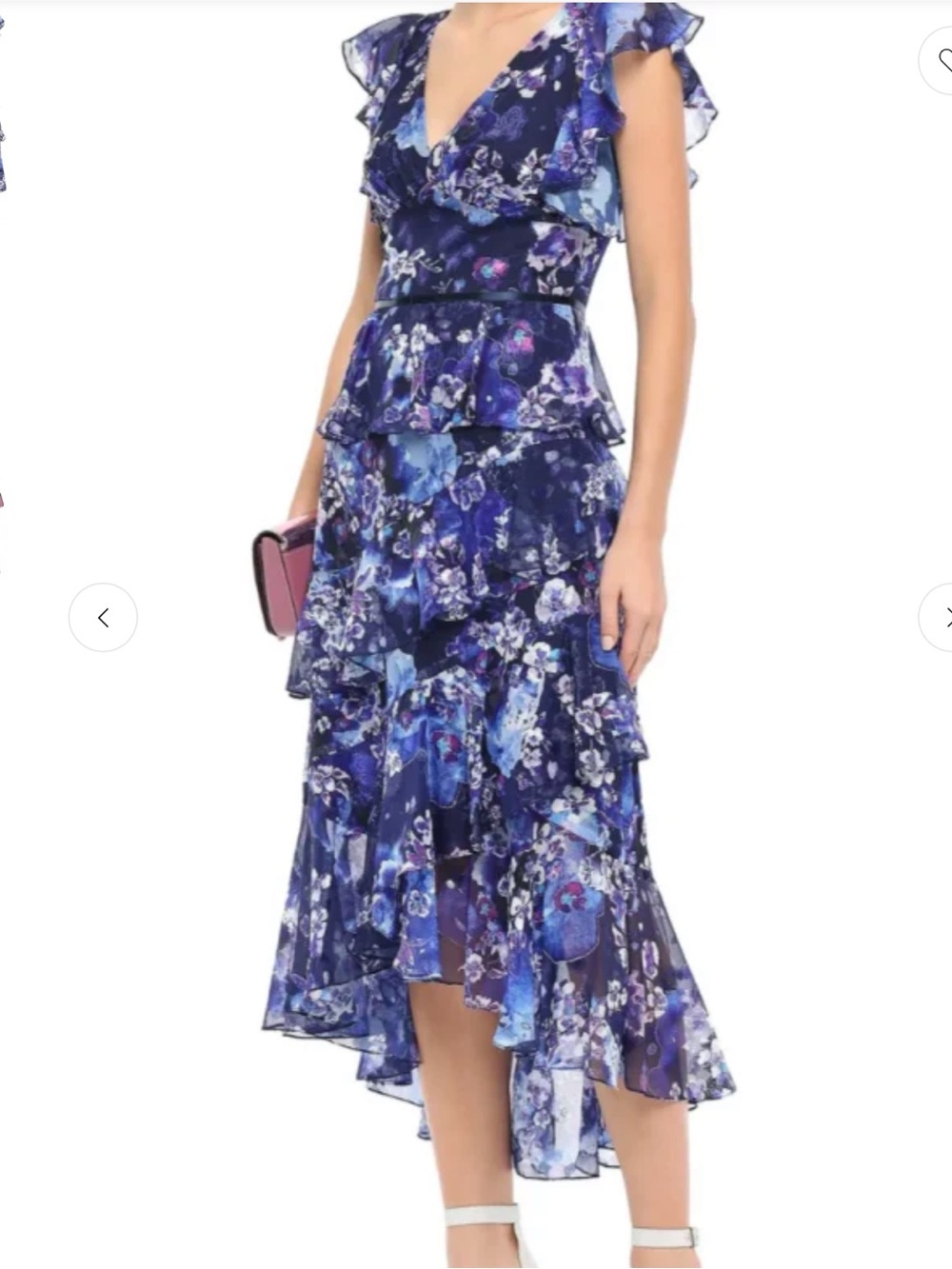 NWT MARCHESA NOTTE Ruffled satin-trimmed Blue Floral Dress Size 6